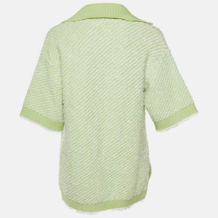 Pre Owned Gucci Green Cotton Boucle V-Neck Polo Top M