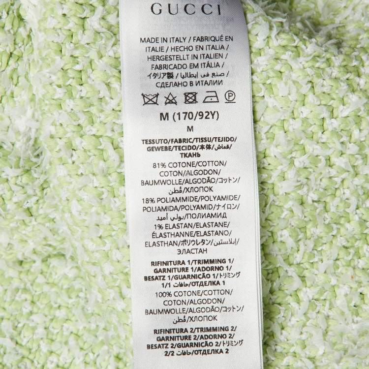 Pre Owned Gucci Green Cotton Boucle V-Neck Polo Top M