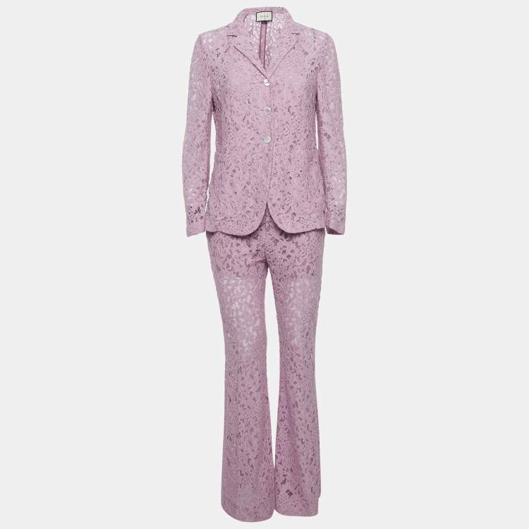 مملوكة مسبقًا Gucci Lace Pink Lace Tailored Pants Suit S