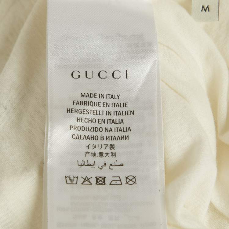 Pre Owned تي شيرت غوتشي قطن أبيض بطبعة ممزق مقاس متوسط 