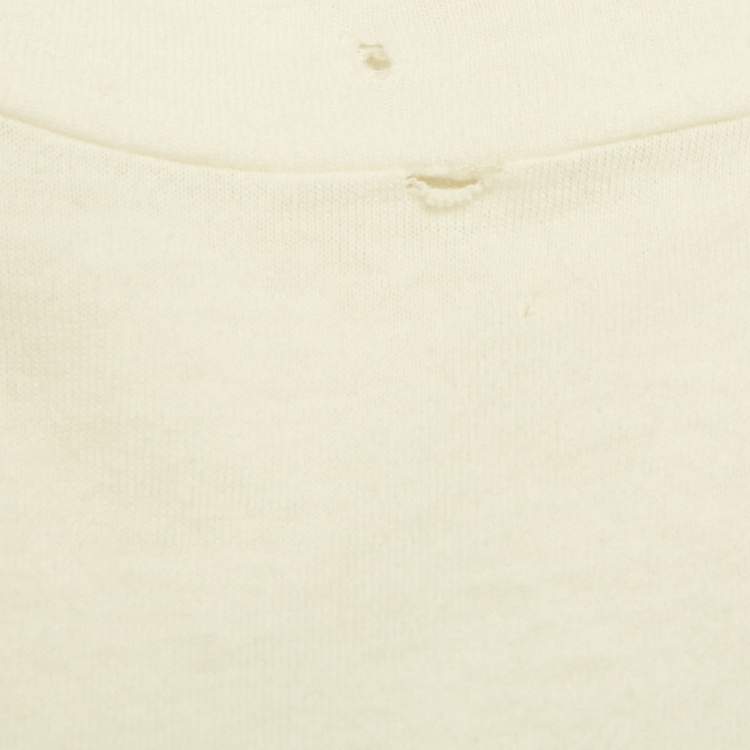 Pre Owned تي شيرت غوتشي قطن أبيض بطبعة ممزق مقاس متوسط 