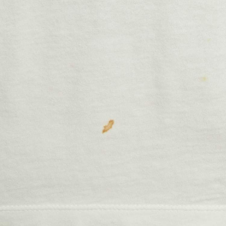 Pre Owned تي شيرت غوتشي قطن أبيض بطبعة ممزق مقاس متوسط 