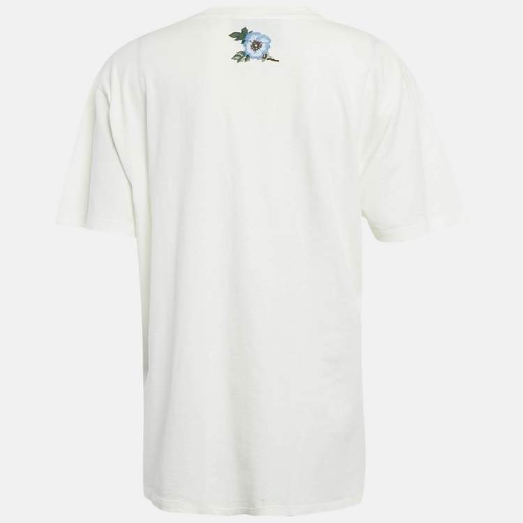 Pre Owned تي شيرت غوتشي قطن أبيض بطبعة ممزق مقاس متوسط 