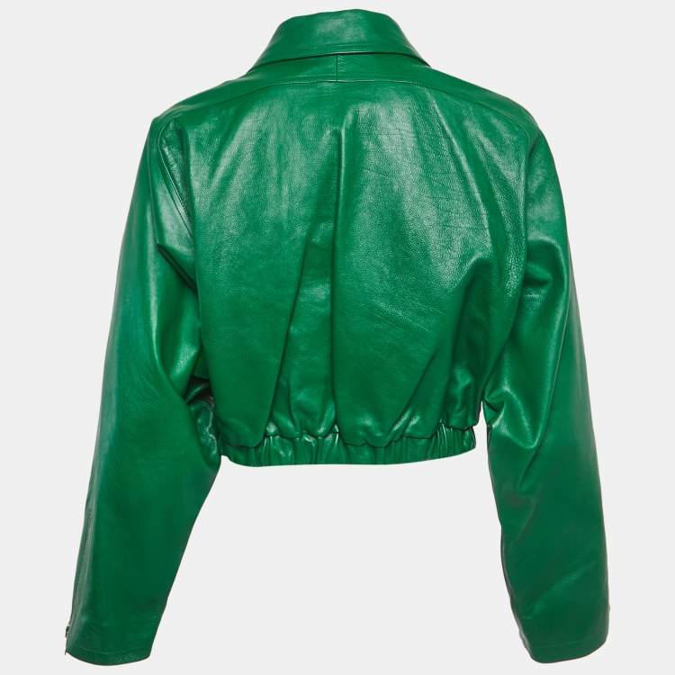 مملوكة مسبقًا Gucci Green Shiny Leather Belted Blouson M