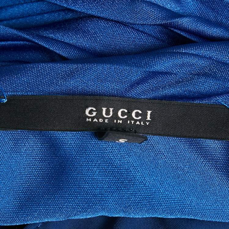 Pre Owned Gucci Blue & White Jersey Pleated Strapless Mini Dress S
