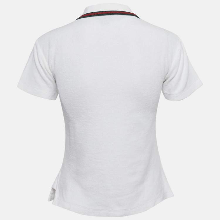 Pre Owned Gucci White GG Applique Terry Fitted Polo T-Shirt S