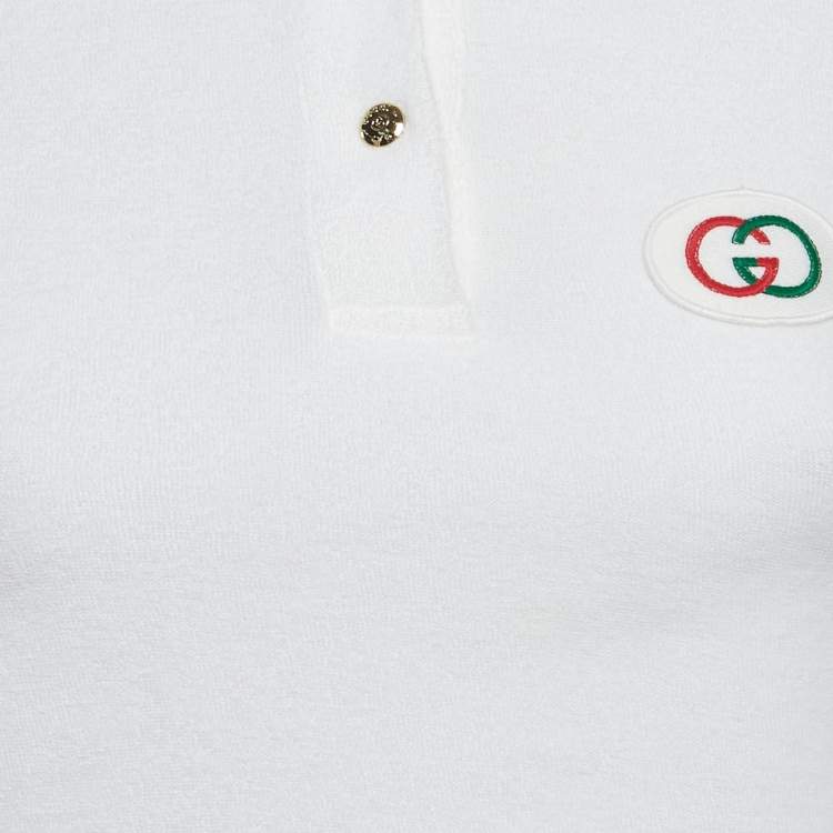 Pre Owned Gucci White GG Applique Terry Fitted Polo T-Shirt S