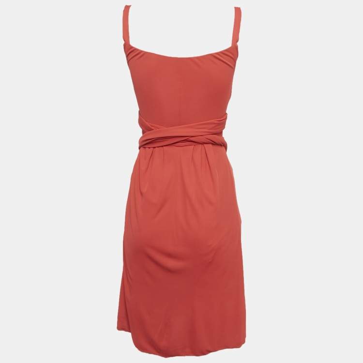 Pre Owned Gucci Red Jersey Belted Mini Dress S