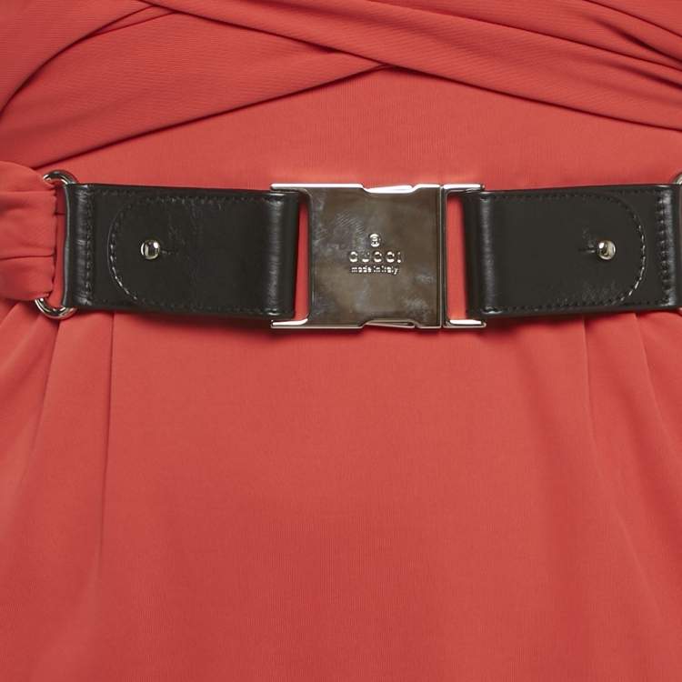 Pre Owned Gucci Red Jersey Belted Mini Dress S
