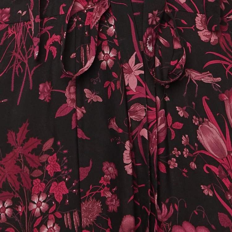 Pre Owned Gucci Black Floral Print Tiered Maxi Dress M