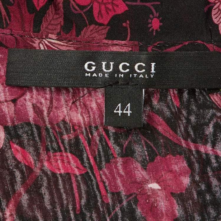 Pre Owned Gucci Black Floral Print Tiered Maxi Dress M