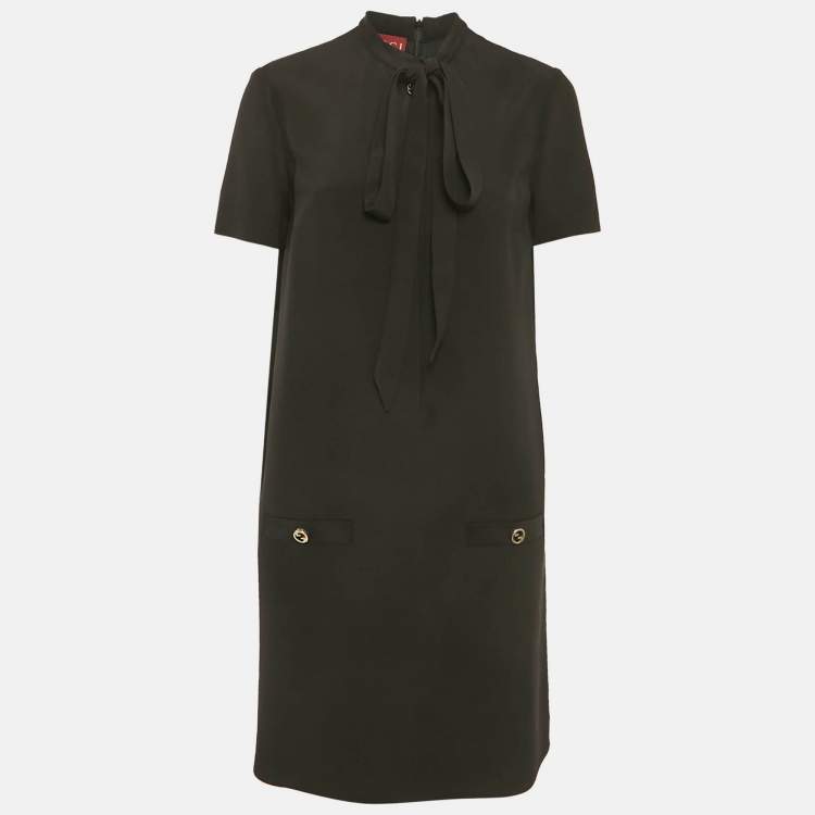 مملوكة مسبقًا Gucci Black Crepe Shift Tie-Up Dress M