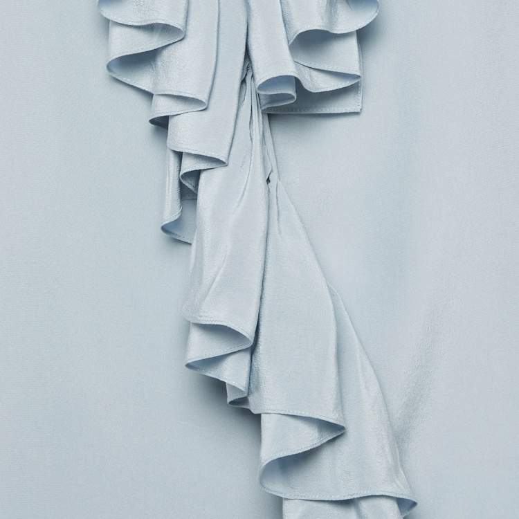 مملوكة مسبقًا Gucci Blue Silk Ruffled Blouse S