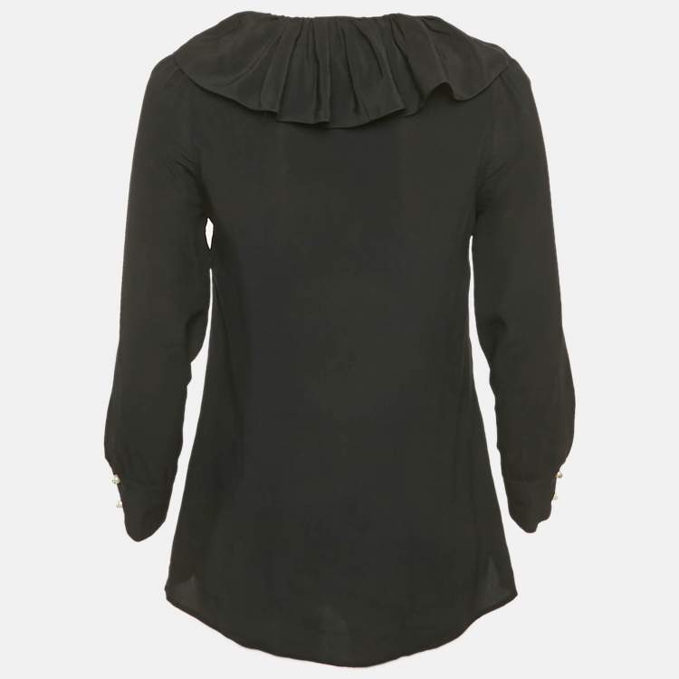 Pre Owned Gucci Black Silk Ruffled Blouse M