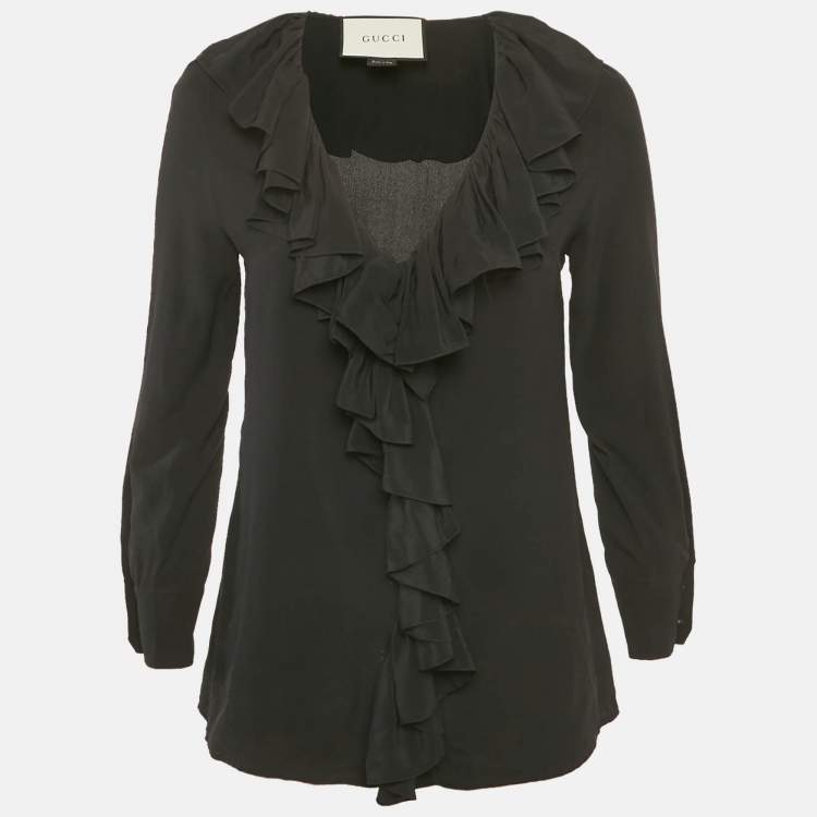 Pre Owned Gucci Black Silk Ruffled Blouse M