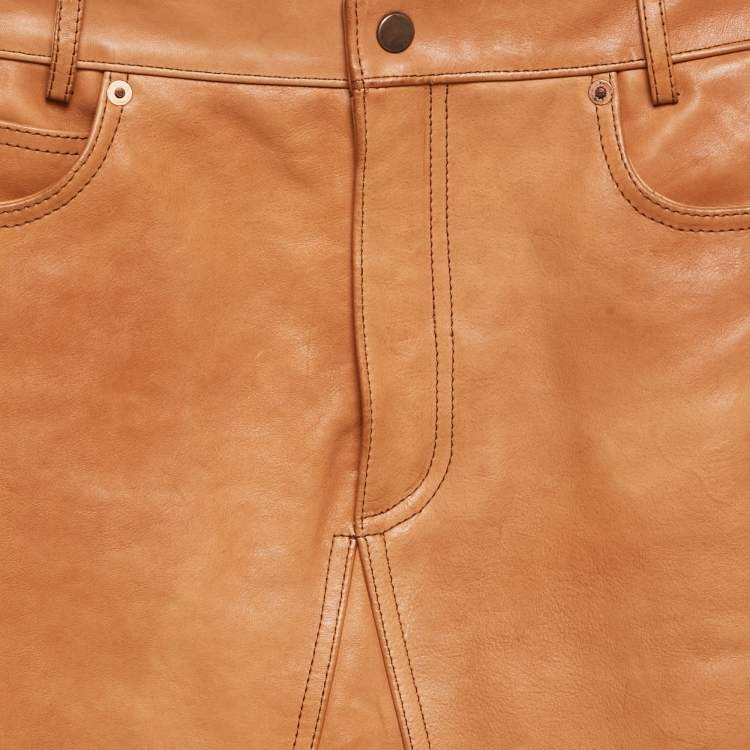 Pre Owned Gucci Brown Leather Knee Length Skirt S
