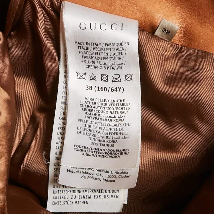 Pre Owned Gucci Brown Leather Knee Length Skirt S