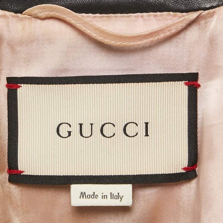 مملوكة مسبقًا Gucci Black Web Trim Leather Ruffled Jacket M