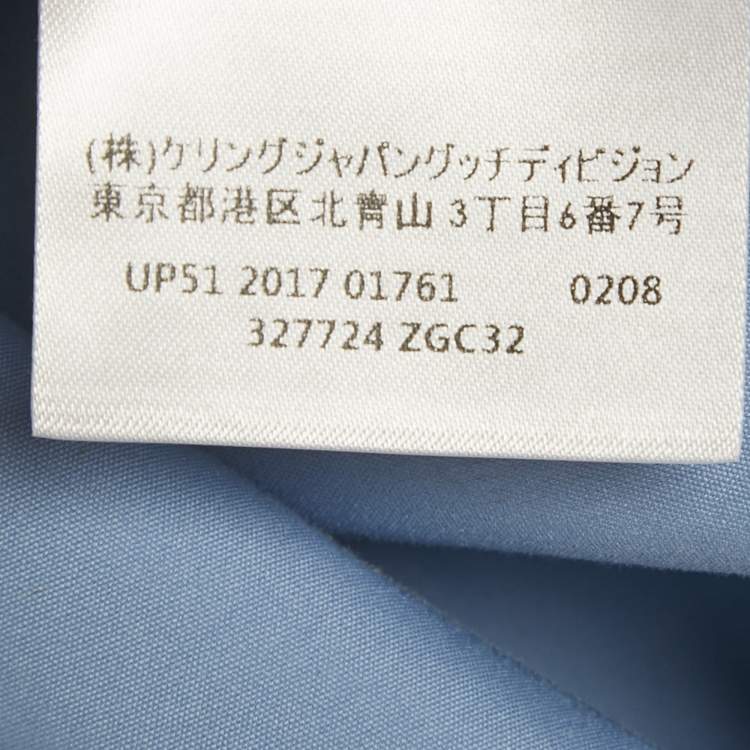 Pre Owned Gucci Blue Cotton Neck Tie-Up Shirt S