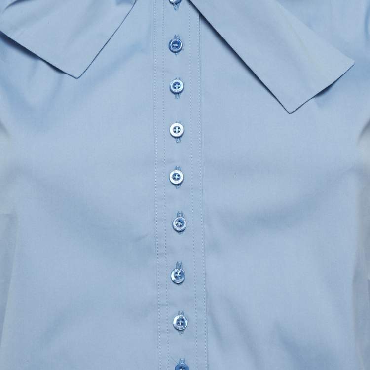 Pre Owned Gucci Blue Cotton Neck Tie-Up Shirt S