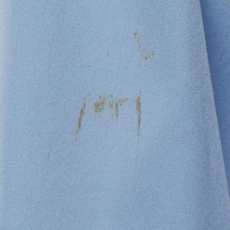 Pre Owned Gucci Blue Cotton Neck Tie-Up Shirt S