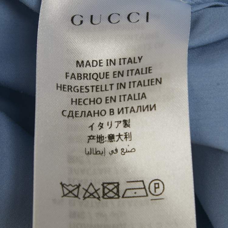 Pre Owned Gucci Blue Cotton Neck Tie-Up Shirt S