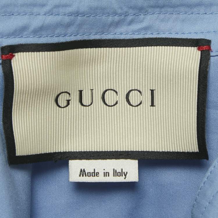 Pre Owned Gucci Blue Cotton Neck Tie-Up Shirt S