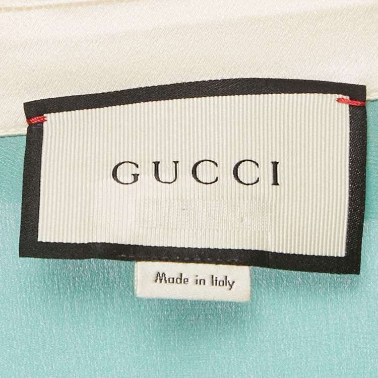 Pre Owned Gucci Blue Silk Bow Detail Long Sleeve Blouse L