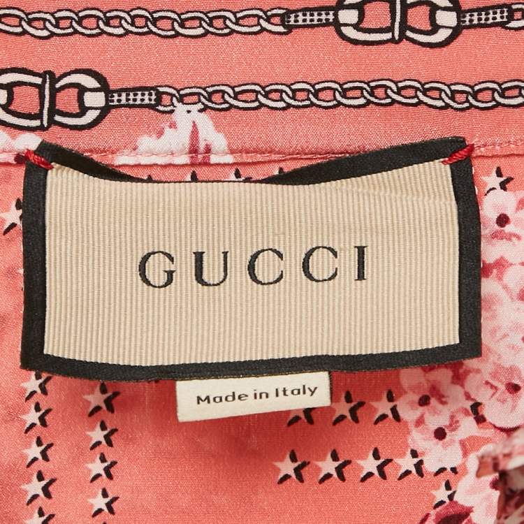 Pre Owned Gucci Pink Floral Print Silk Ruffled Blouse S