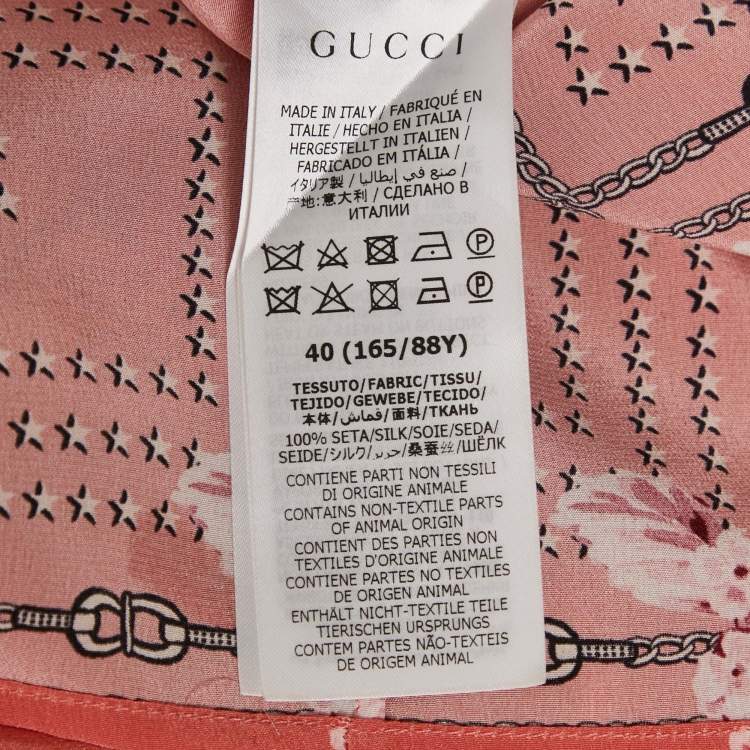 Pre Owned Gucci Pink Floral Print Silk Ruffled Blouse S