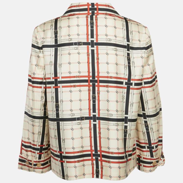 مملوكة مسبقًا Gucci Beige Interlocking GG Belt Print Silk Jacket M