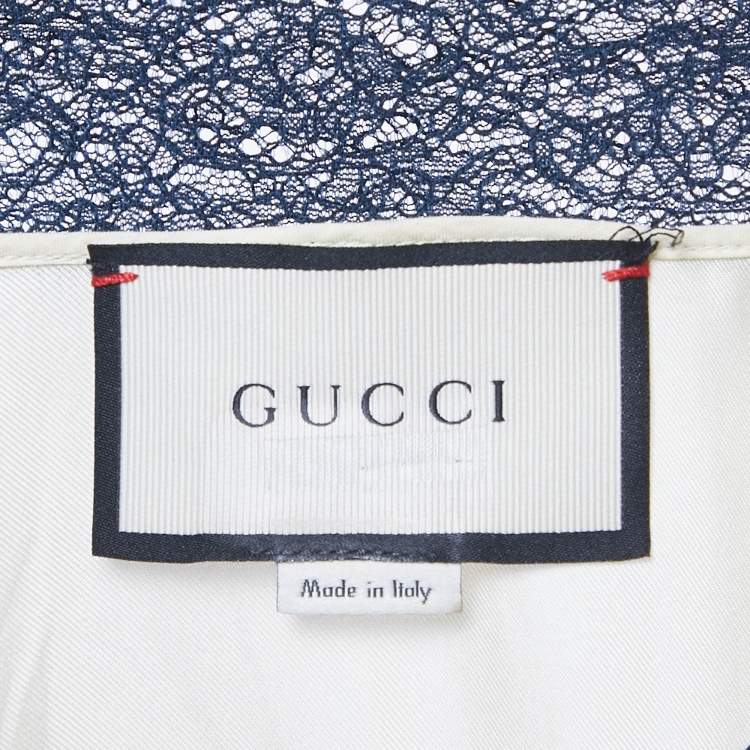 Pre Owned Gucci Multicolour Striped Silk & Lace Bow Tie Neck Blouse L