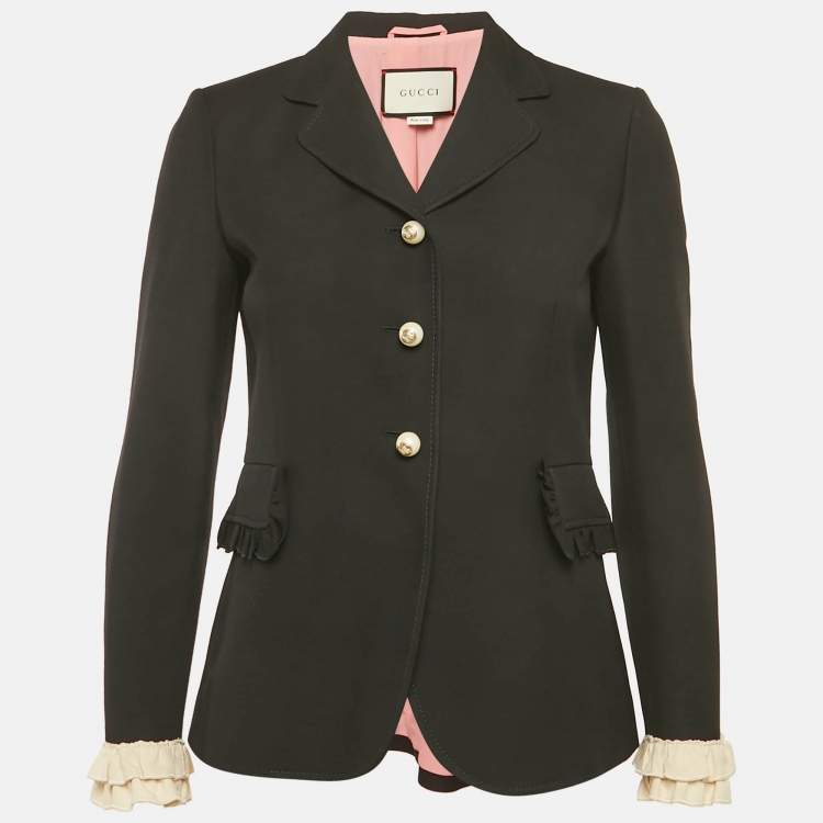 Pre Owned Gucci Black Silk Blend Ruffled Cuff Detail Jacket M