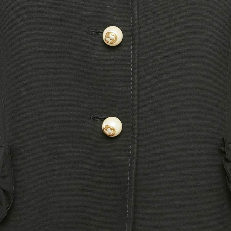Pre Owned Gucci Black Silk Blend Ruffled Cuff Detail Jacket M