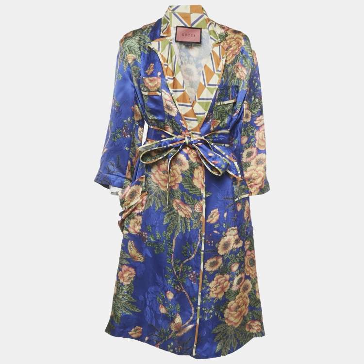 Pre Owned Gucci Multicolor Floral Print Silk Robe M