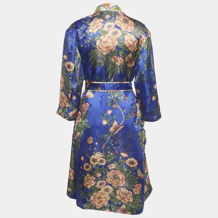 Pre Owned Gucci Multicolor Floral Print Silk Robe M