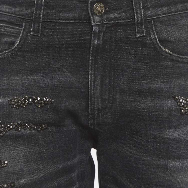 Pre Owned بنطلون جينز غوتشي دنيم رمادي مزين قصه مستقيمة مقاس صغير خصر 30 بوصة