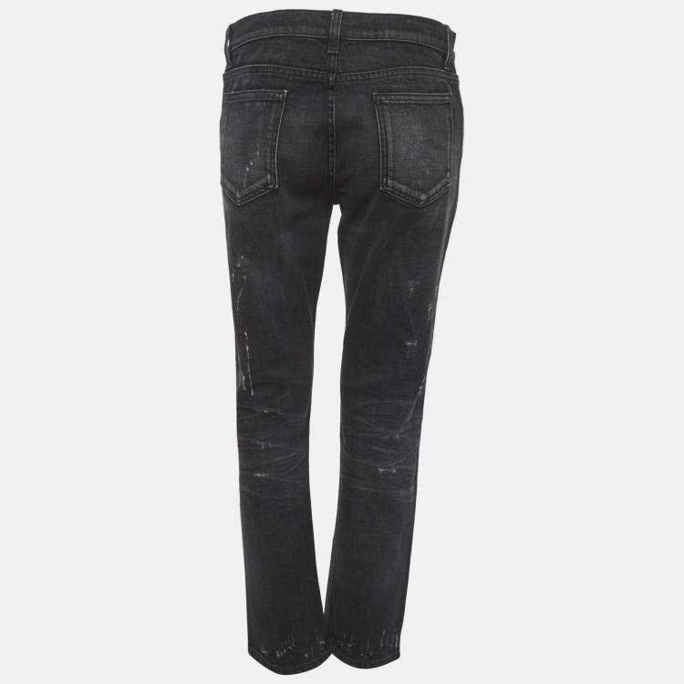 Pre Owned بنطلون جينز غوتشي دنيم رمادي مزين قصه مستقيمة مقاس صغير خصر 30 بوصة