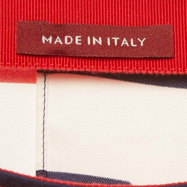 Pre Owned Gucci Blue/Red Horsebit Print Silk Pencil S