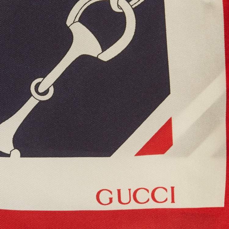 Pre Owned Gucci Blue/Red Horsebit Print Silk Pencil S