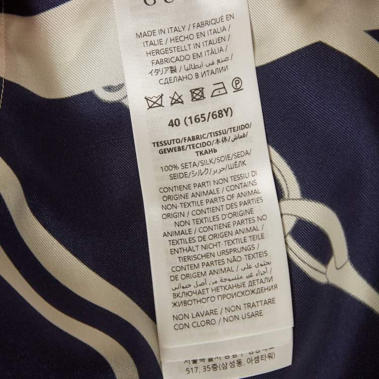 Pre Owned Gucci Blue/Red Horsebit Print Silk Pencil S