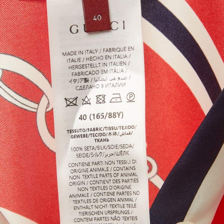 Pre Owned Gucci Red/Blue Horsebit Print Silk Blouse S