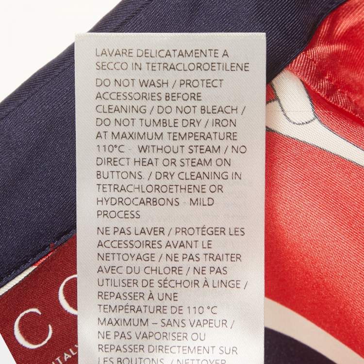 Pre Owned Gucci Red/Blue Horsebit Print Silk Blouse S