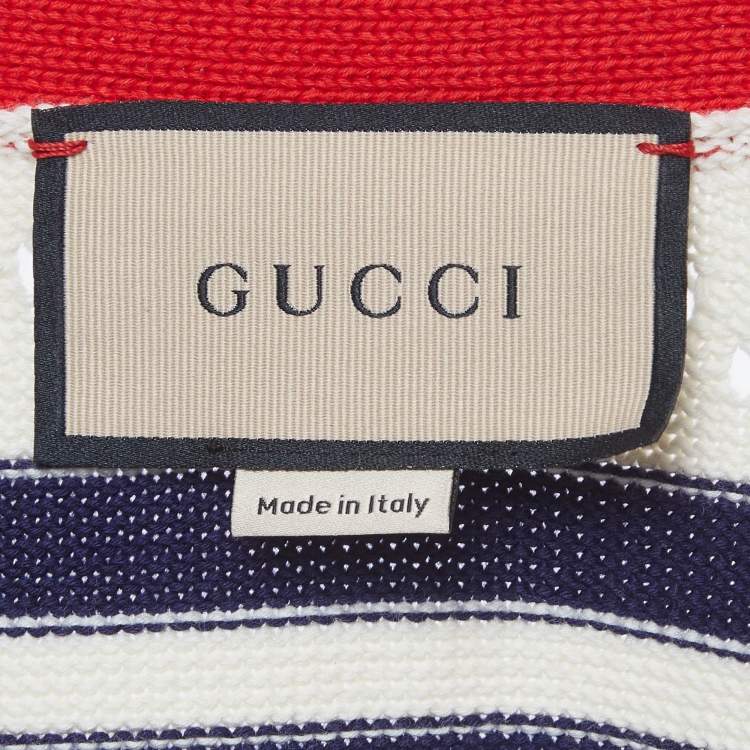 مملوكة مسبقًا Gucci White GG Pointelle Knit Striped Cardigan S
