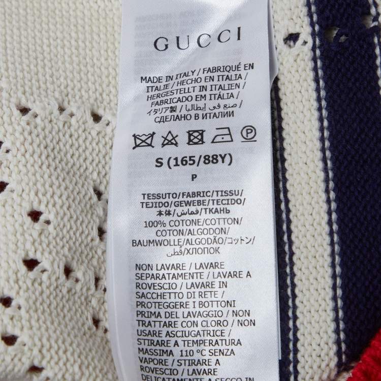مملوكة مسبقًا Gucci White GG Pointelle Knit Striped Cardigan S