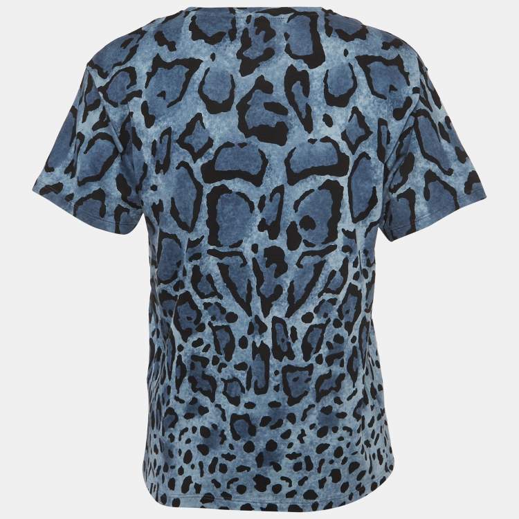 Pre Owned Gucci Blue Leopard Print Jersey T-Shirt XXS
