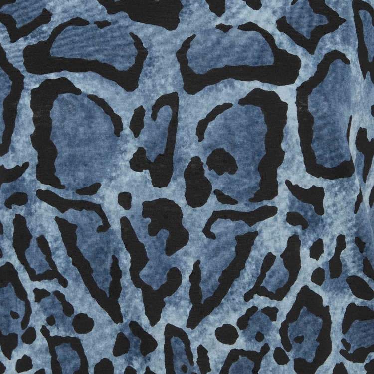 Pre Owned Gucci Blue Leopard Print Jersey T-Shirt XXS
