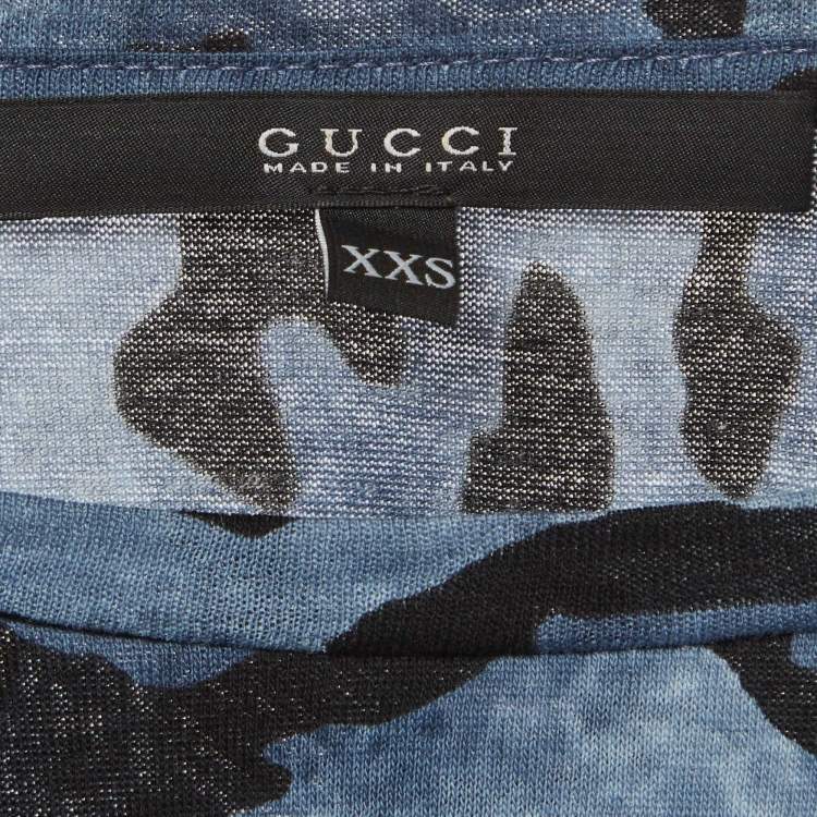 Pre Owned Gucci Blue Leopard Print Jersey T-Shirt XXS