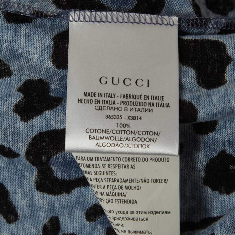 Pre Owned Gucci Blue Leopard Print Jersey T-Shirt XXS
