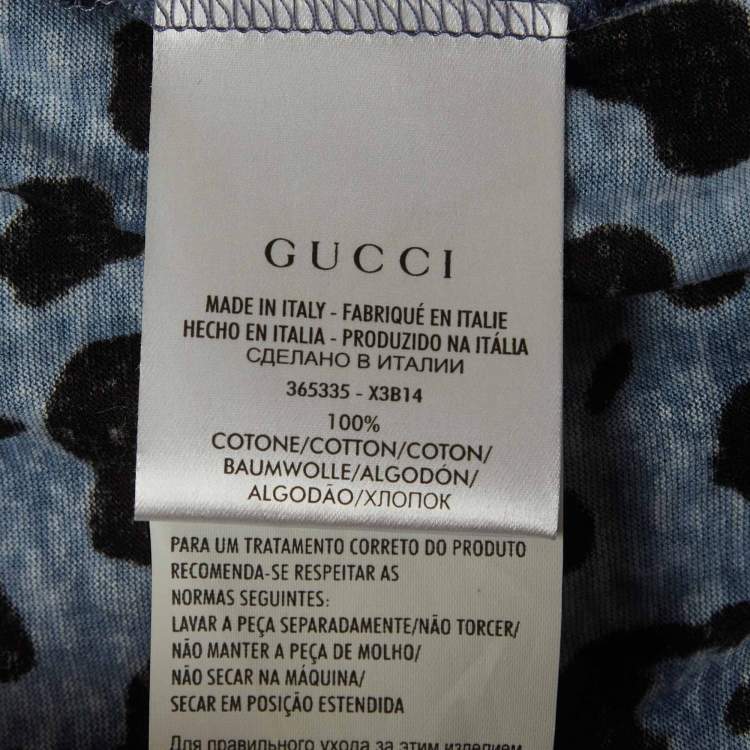 Pre Owned Gucci Blue Leopard Print Jersey T-Shirt XXS
